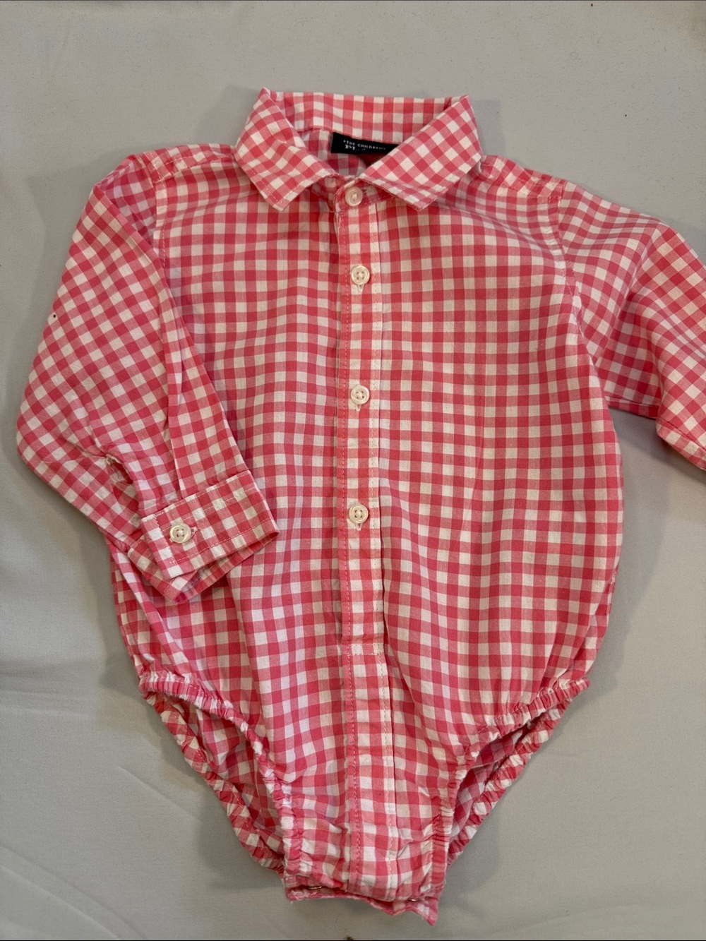 The Children's Place Pink and White Gingham Button-Front Bodysuit Shirt